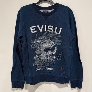 EVISU Dragon and Logo Embroidered Sweatshirt, Indigo, Size Small